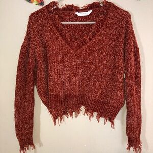 Belle Du Jour Distressed Cropped Sweater, XS, Burnt Orange, NWOT, pet/smoke free